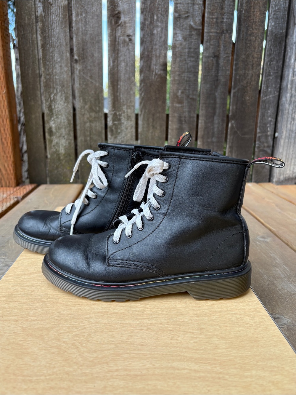 Dr. Martens 1460 Rainbow Multi-stitch Junior Black Combat Boot US Wm’s 5/Men’s 4